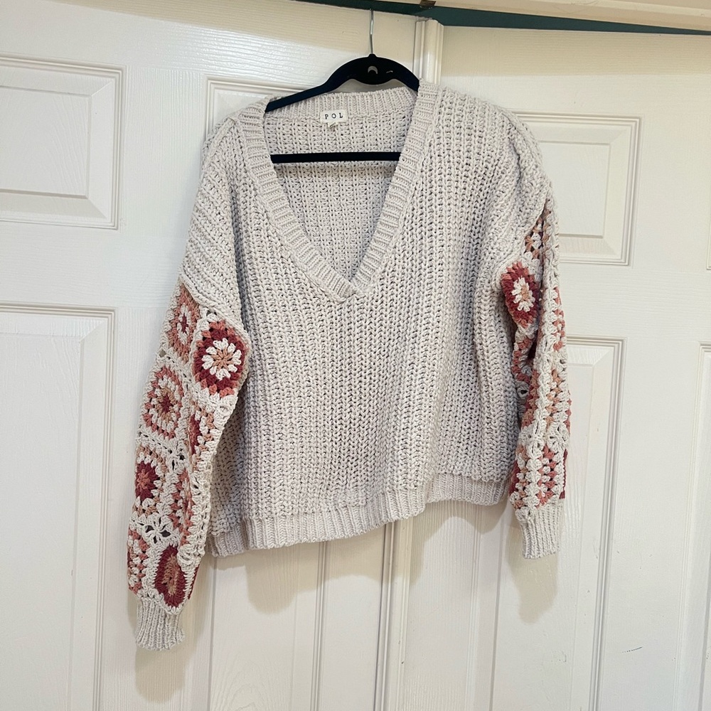 POL CGranny Square Crochet Knit Sweater Beachy Bohemian Grandma-core SZ‎  small
